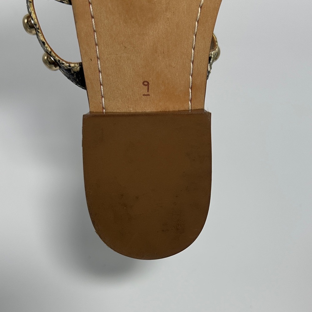 Sam Edelman Gold Studded Sandals Snake-Print Women’s SZ 9 Leather Strappy Flats - Picture 7 of 8
